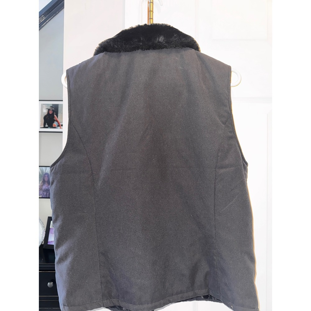 EP Sport Women's Black Faux Fur Collar Vest Puffer Quilted Lined M - Picture 4 of 6